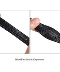 Hands stretching black Expandable Braided Cable Sleeve Kit Made From PET 50Ft Total Includes 1/2 Inch 1/4 Inch And 3/8 Inch Sizes