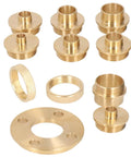 Top Shelf Brass Router Template Guide Kit With Lock Nut And Quick Adapter for smooth dovetail joint routing, 11-piece brass set.