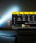 P12GT Flashlight With Cree XP L Hi V3 LED Up To 1000 Lumens Badass Optics illuminating outdoor scene with specs chart