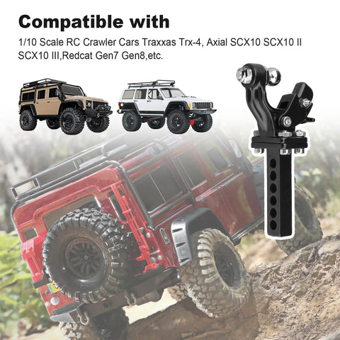Metal RC Crawler Trailer Hook Drop Hitch Receiver For Traxxas TRX4 Axial SCX10 II III Redcat Gen7 Gen8 with red RC car