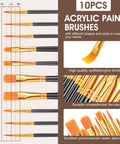 10 acrylic paint brushes with varied shapes and sizes, synthetic nylon bristles, crimped nickel ferrules, suitable for beginners and pros.