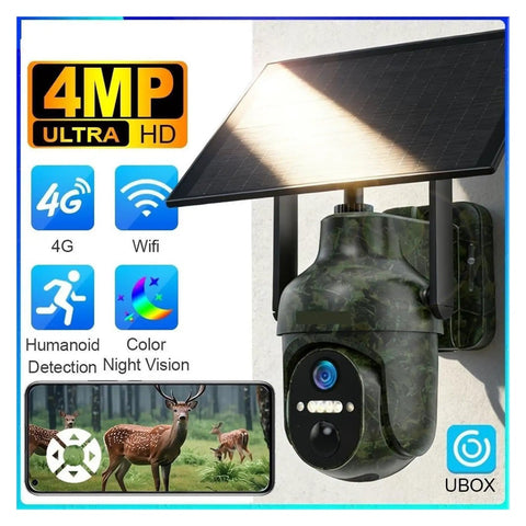 Make Your Yard The Safest Spot With This Badass Solar Security Cam Boasting 4G LTE And WiFi Dual Connectivity Plus A Beast Mode 10400 Mh Battery For True Off Grid Freedom And Remote App Oversight, showing 4MP HD solar camera with night vision.