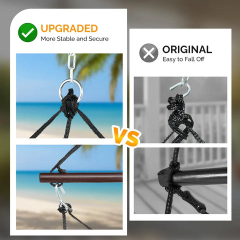 Comparison of upgraded unique hammock hanging sky chair with durable ropes versus original design.