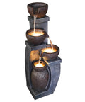 Four Bowl Outdoor Water Fountain With LED Lights Modern Polyresin Floor Fountain For Garden And Patio Lightweight Weatherproof