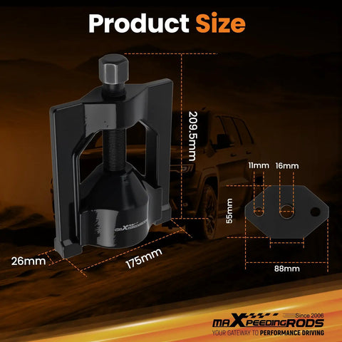 Beefed Up Heavy Duty Truck U Joint Puller Set and Bearing Cup Installer for Class 6 8 Trucks dimensions illustration