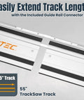 Close-up of 55-Inch Track Saw Guide Rail For Makita And Festool Saws with connector kit, shown extending track length.