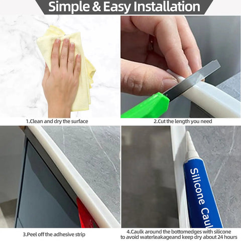 Easy Install Self Adhesive Silicone Shower Water Dam Barrier No Mess 39 Inch Collapsible Threshold Splash Guard installation steps