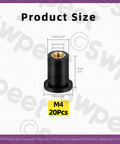 Diagram of M4 black rubber well nut showing dimensions, part of 20Pcs M4 Black Rubber Well Nuts Kit For Fairings And Windshields Neoprene Expansion Nuts Universal Motorcycle Fasteners Ideal For Canoe Boat Kayak Gear Durable Easy Install DIY Ready