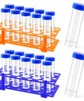 28 Well Plastic Test Tube Rack Kit with Detachable Stand and Blue Orange Rack includes 25 pieces of 50ml tubes