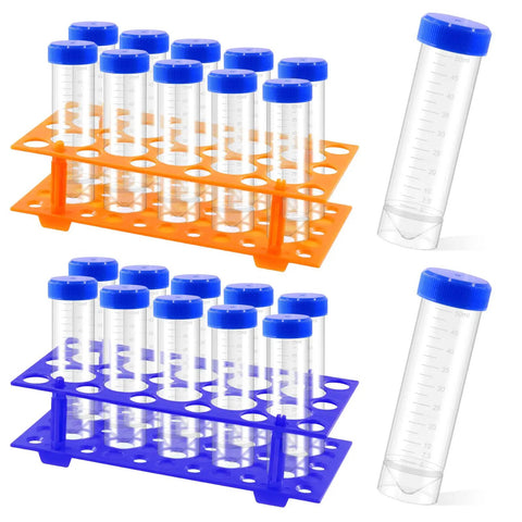 28 Well Plastic Test Tube Rack Kit with Detachable Stand and Blue Orange Rack includes 25 pieces of 50ml tubes
