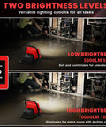 Two brightness levels of the Ridiculously Bright 100W 10000LM Cordless Work Light For Milwaukee 18V Tools shown in low and high settings
