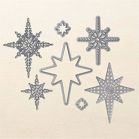 Must Have Christmas Scrapbooking Die Cuts Set With Metal Cutting Dies for card making, featuring star and snowflake designs, 12.4x8.3cm
