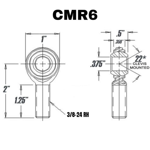 Built Tough No Bs Installation 3 8 Inch Male Rod End Bearing Right Hand Thread With Jam Nut Included Precision Ground Steel heim Joint drawing with dimensions.