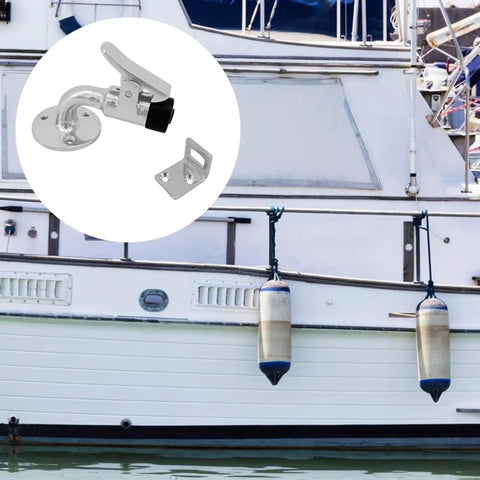Top Notch Marine Door Stopper With 90 Degree Holder And Rubber Tip For Boats Rvs Campers installed on yacht with stainless steel and rubber parts.