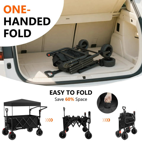 3 in 1 Collapsible Wagon With 300 Lb Weight Capacity Heavy Duty Utility Cart folded in car trunk