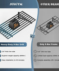 Heavy-Duty 2 Pack Wall Mounted Garage Shelves With 8 Hooks, 2x4 Ft Each, 500 Lb Total Capacity, Steel Storage Racks For Tool Organization, Garage, Workshop, Home Workspace, And All Your Gear. comparison of 9-bar grid and 5-bar frame wall shelf