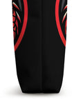 Side view of Racing Dragon Boat Festival Tote Bag For Fans And Teams showing bold water sport artwork on black fabric
