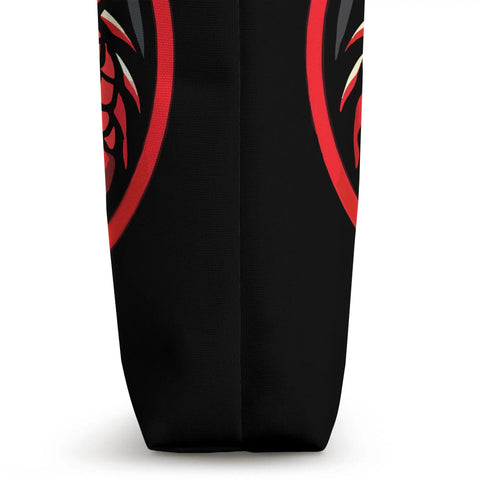 Side view of Racing Dragon Boat Festival Tote Bag For Fans And Teams showing bold water sport artwork on black fabric
