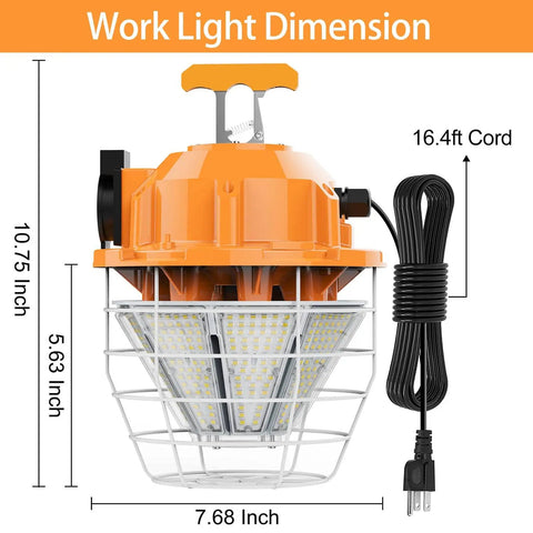 150W LED Temporary Work Light With 24,750 Lumens Beast Bright Daylight 5000K for construction sites, wire cage, orange housing