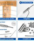 Diagram showing Twenty Pack One Eighth Inch Swageless Invisible Cable Railing Kit With Hidden Fittings And Lag Screws For Wood Posts