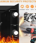 Heavy Duty Home Safe With Fireproof And Waterproof Protection Digital Security Safe With Key And Combo Lock Ideal For Storing Firearms Meds Documents Cash And Valuables In A 2.0 Cu Ft showcasing anti-drill and fire-resistant features with close-up on lock bolts.