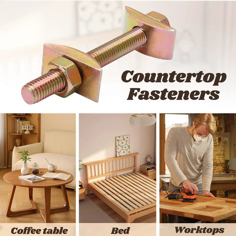 Heavy Duty Countertop Connector Bolts M8x80mm Full Threading Steel Studs With Hex Nuts And Half Moon Washers Built Damn Tough For Rock Solid Counter Assembly No Fuss Pro Level Joiner Kit fasteners showcased with coffee table and bed surroundings.