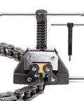 Heavy-Duty Roller Chain Detacher Tool For 420 428 520 525 530 630 Chains Ideal For Motorcycle Go Kart ATV, with metal handles and needle pin.