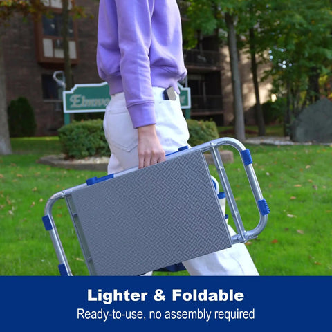 Person carrying Foldable Garden Kneeler Seat With Detachable Cloud Kneeler Pad, Built Tough Heavy Duty Stool with tool bags
