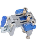 Close-up of Self Centering Dowel Jig Kit With Adjustable Drill Guide, showcasing steel bushings and adjustable knobs.
