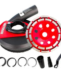 Pro Grade All In One Dust Shroud And Diamond Grinding Cup Wheel Kit For Angle Grinders 4.5 To 7 Inch Fits Concrete Marble Granite Surface Grinding Tool Includes 5 Inch Shroud And Wheel