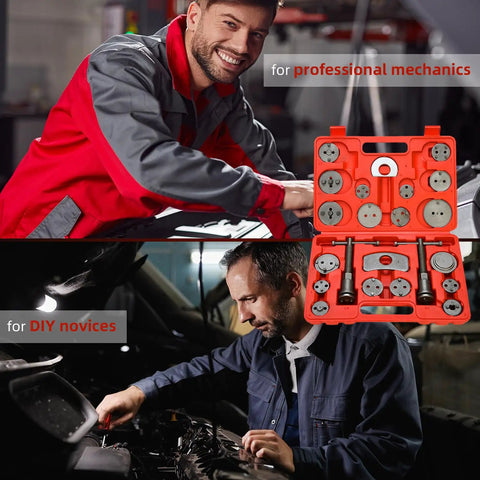 Pro Grade 24 Piece Disc Brake Caliper Wind Back Tool Set With Piston Backer And Left And Right Thrust Bolts, 18 Adapters