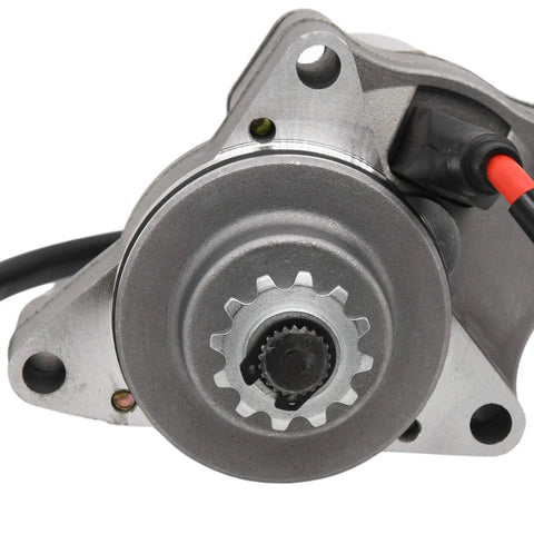 Universal 3 Bolt Electric Starter Motor for 50cc Through 125cc Dirt Bikes Pit Bikes ATVs and Go Karts, close-up of 12-tooth gear