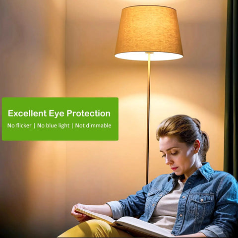 Woman reading by floor lamp using Brighten Any Room With A15 LED Light Bulbs 7W 600 Lumens 120V E26 Base Non Dimmable, Energy Saving No Flicker Pack Of 4
