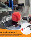 Eight Piece Aluminum Wheel Polishing Kit For Drills With Foam Sponge Polishing Balls in use on car surface