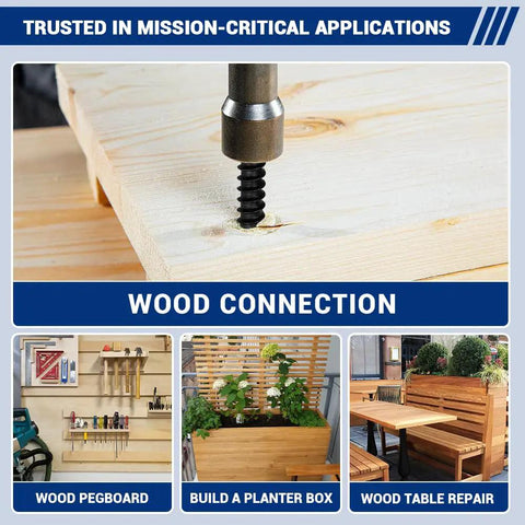 Heavy Duty 1/2 X 1-1/2 Inch Black Hex Head Lag Screws Bolts 8 Pc Pack For Decks And Wood Projects, 304 Stainless Steel 18/8 With Black Oxide Finish shown in wood connection applications.