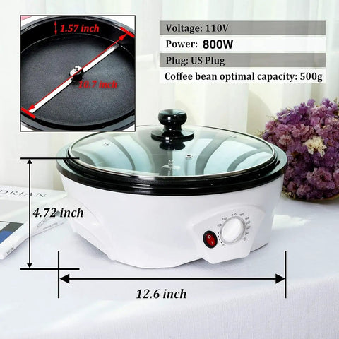 Electric Coffee Bean Roaster For Home Use With 110V 800W, Nonstick Chassis, Stirring Rod For Even Roasting on countertop