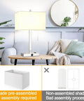 21 Inch Touch Bedside Lamp with USB and AC outlets on living room table, white shade, 3 way dimmable, 3000K LED bulb included