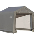 6x6 Foot Shed In A Box All Season Steel Peak Roof Outdoor Storage Shed with Waterproof Cover and Heavy Duty Auger Anchors Grey