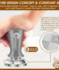 51mm Espresso Tamper With Calibrated Spring Loaded Mechanism For Home Baristas, highlighting ripple base and hand grip