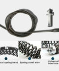 Heavy Duty 16mm Metal Drain Auger Snake 5 Meter Pipe Cleaning Tool parts, including spring steel wire and universal interface.