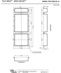 Diagram of Triple Shower Niche Organizer In Black With Three Shelves Recessed Tileable 16W x 40H x 4D Install Vertically or Horizontally