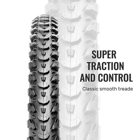 Front view of 20x2.125 Inch Mountain Bike Tire Set 2 Pack Folding Tires With Inner Tubes Schrader Valves And Tire Levers ETRTO 57-406