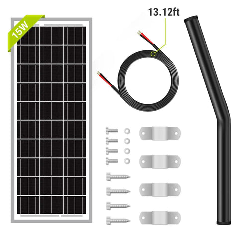 15W 12V Solar Panel For Automatic Gate Openers Fits Mighty Mule Systems No Fuss Plug And Play Charger Kit contents