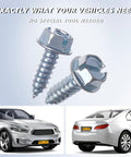 Straight Up Premium Chrome License Plate Screws For Your Sweet Ride Rustproof Anti Rattle Bolt Kit close-up of screws for vehicles