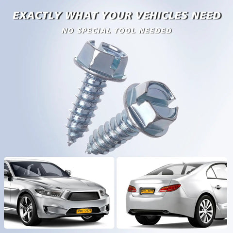 Straight Up Premium Chrome License Plate Screws For Your Sweet Ride Rustproof Anti Rattle Bolt Kit close-up of screws for vehicles