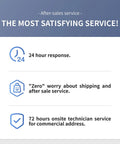 After-sales service details highlighting 24-hour response and 72 hours onsite service for customer support.