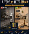 Heavy Duty 6x14mm Short Expansion Screw Set For Repairing Wobbly Doors And Sagging Cabinets With Anchor Kit That Fixes Stripped Holes In Furniture Fast, before and after hinge repair