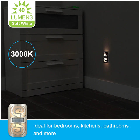 LED Motion Sensor Night Light With Motion Boost Plug In Dusk To Dawn Energy Efficient UL Certified Brushed Nickel Swirl Finish in hallway
