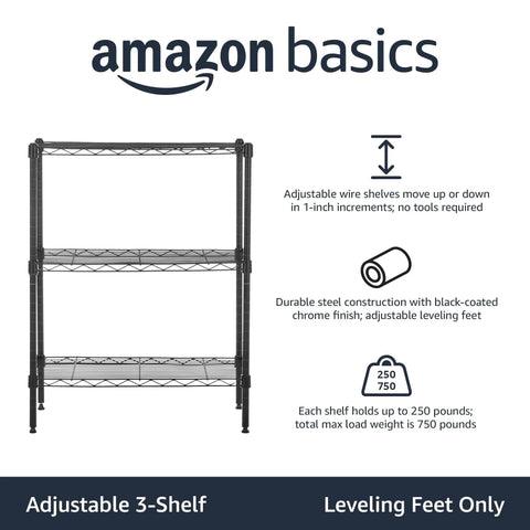 Heavy Duty Steel Wire Rack Shelf 3 Tier Adjustable Storage Organizer For Garage Kitchen No Sweat Setup Holds Just About Anything Built Tough To Organize Your Home Fast Black