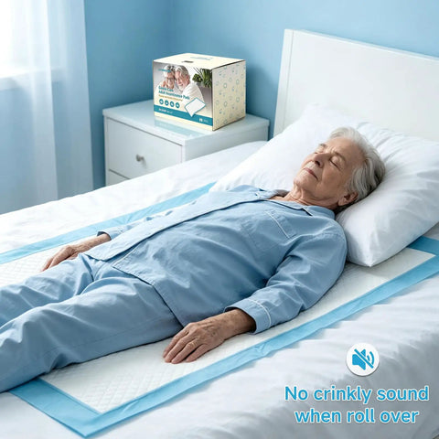 Top Shelf Super Absorbent Disposable Adult Bed Pads, Extra Large Heavy Duty Incontinence Underpads on bed, 36 x 54 inch size.